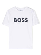T-shirt per bambino Boss Kids bianca con stampa logo sul davanti - Rubino Kids