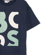 T-shirt per bambino Boss Kids blu con logo sul davanti - Rubino Kids