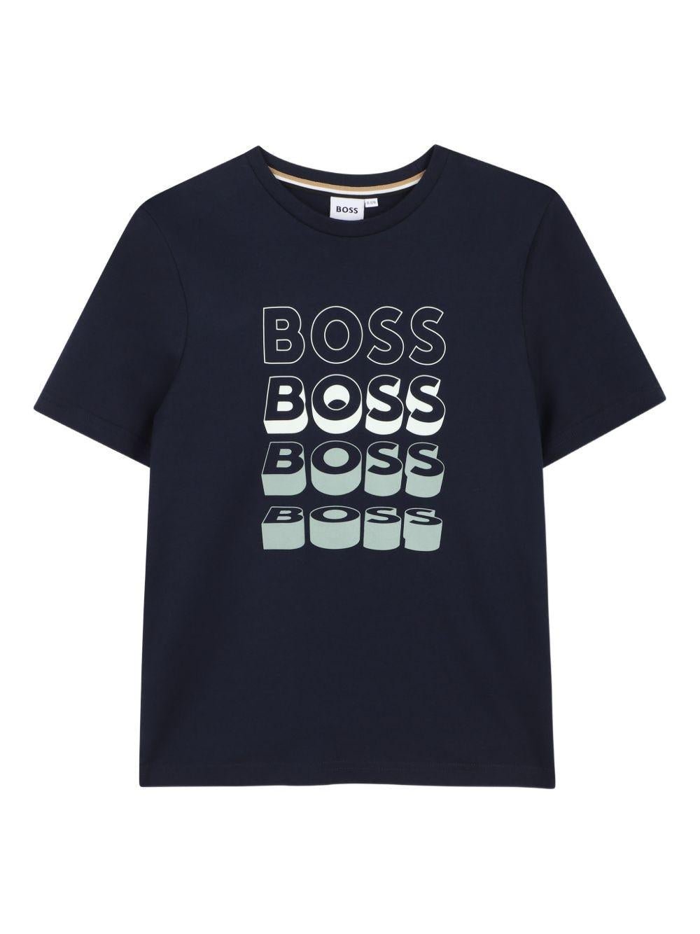 T-shirt per bambino Boss Kids blu con stampa grafica - Rubino Kids
