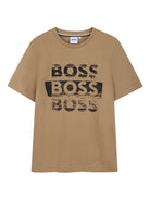 T-shirt per bambino BOSS Kids marrone con stampa logo - Rubino Kids
