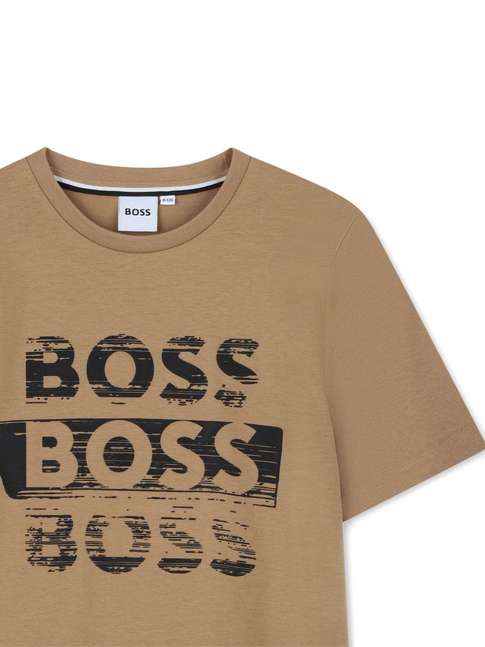 T-shirt per bambino BOSS Kids marrone con stampa logo - Rubino Kids