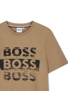 T-shirt per bambino BOSS Kids marrone con stampa logo - Rubino Kids
