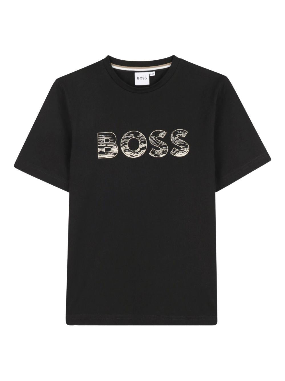 T-shirt per bambino BOSS Kids nera con design logo - Rubino Kids
