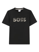 T-shirt per bambino BOSS Kids nera con design logo - Rubino Kids