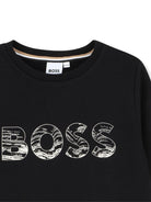 T-shirt per bambino BOSS Kids nera con stampa con logo - Rubino Kids