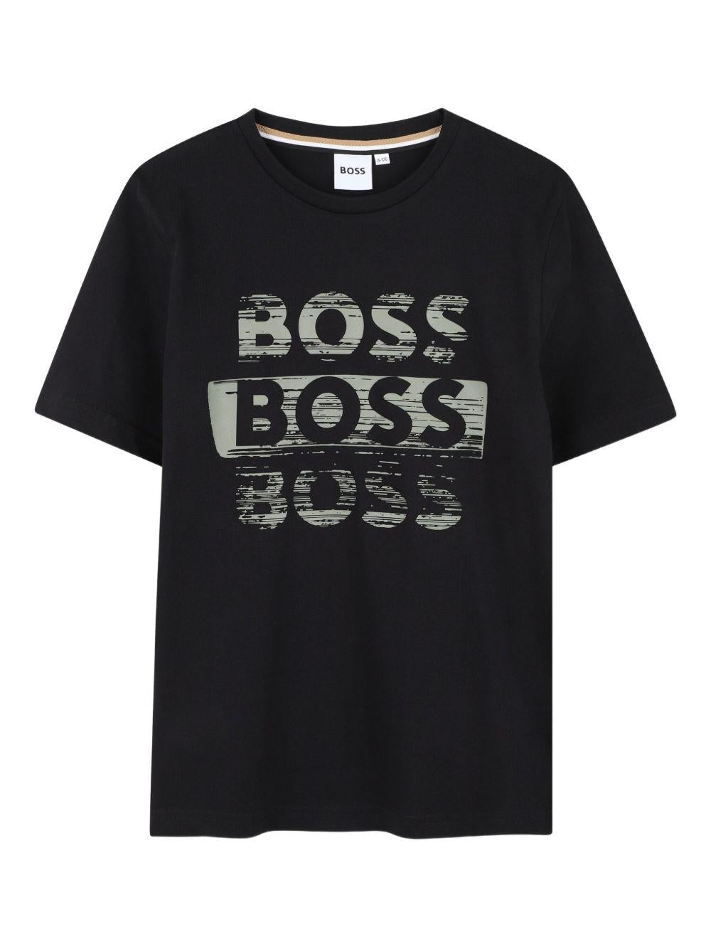 T-shirt per bambino BOSS Kids nera con stampa del logo - Rubino Kids