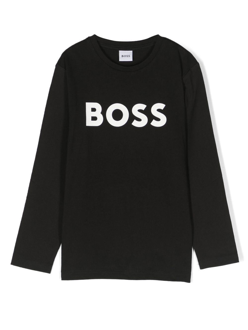 T-shirt per bambino Boss Kids nera con stampa logo sul davanti - Rubino Kids