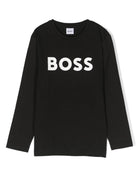 T-shirt per bambino Boss Kids nera con stampa logo sul davanti - Rubino Kids