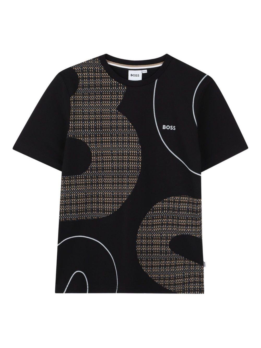 T-shirt per bambino Boss Kids nero con stampa grafica all - over - Rubino Kids