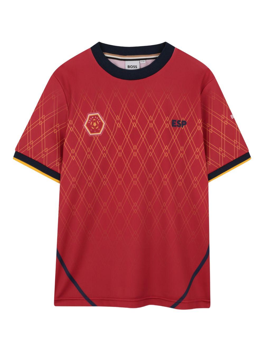 T-shirt per bambino Boss Kids rossa con motivo a rombi - Rubino Kids