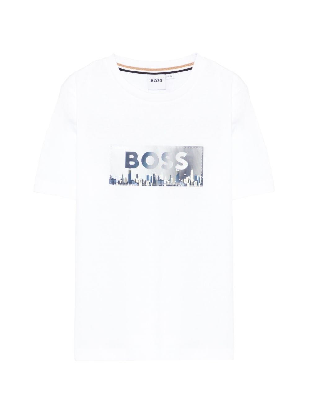 T-shirt per bambino Boss Kidswear bianco con logo sul davanti - Rubino Kids