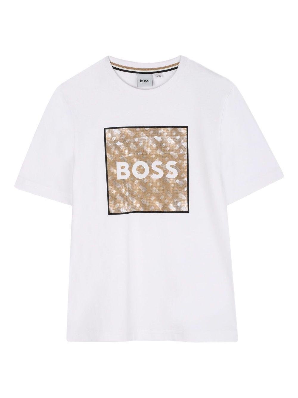T-shirt per bambino BOSS Kidswear bianco con stampa - Rubino Kids