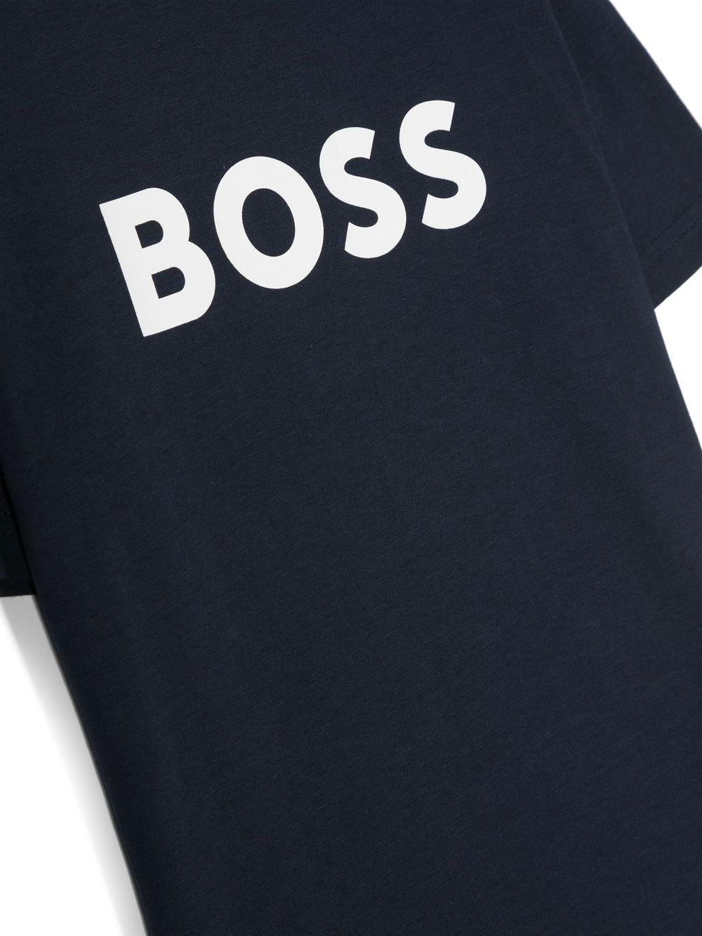 T-shirt per bambino BOSS Kidswear blu con logo goffrato bianco - Rubino Kids