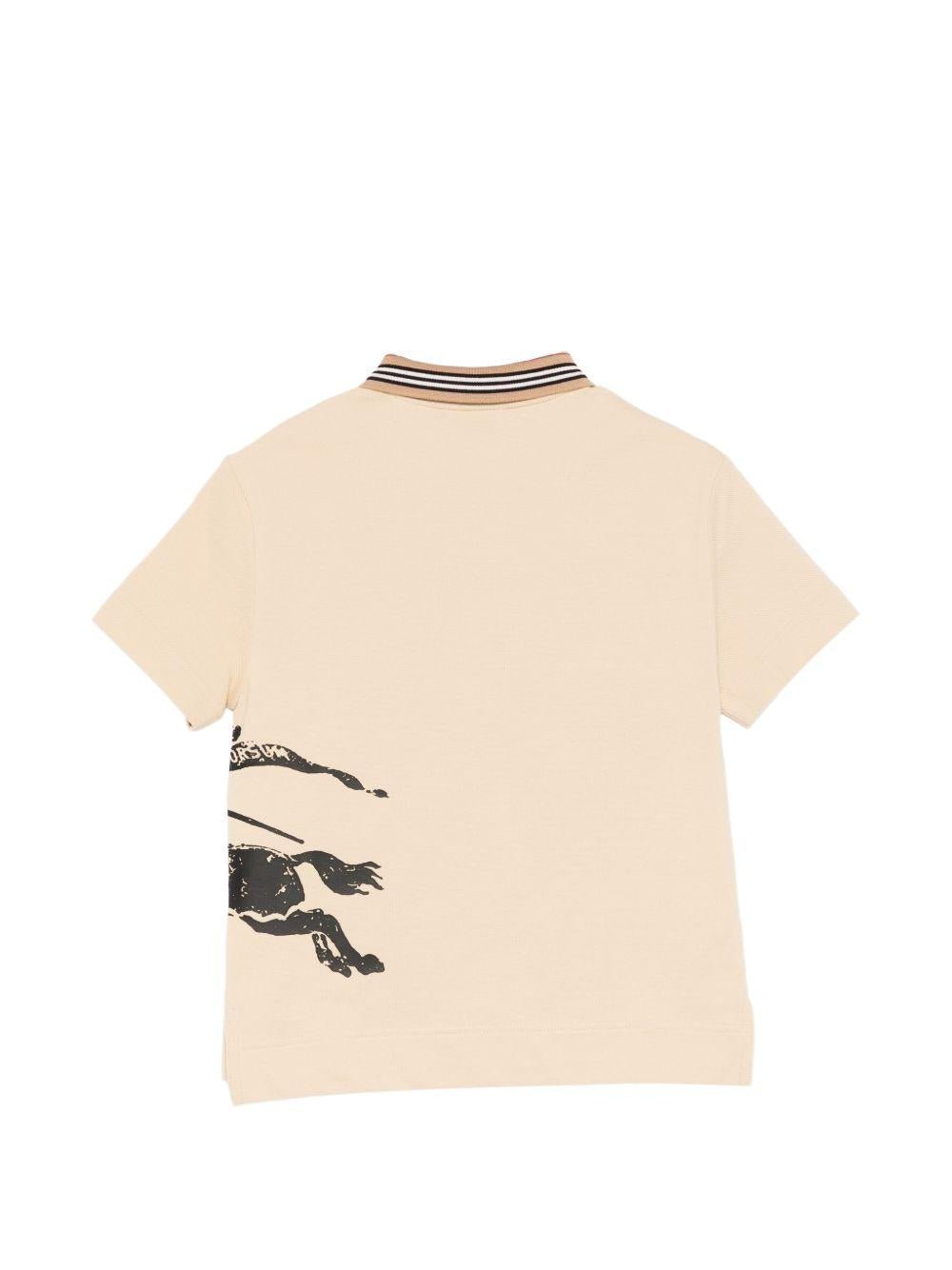 T-shirt per bambino Burberry Kids beige con stampa Equestrian Knight sul davanti - Rubino Kids