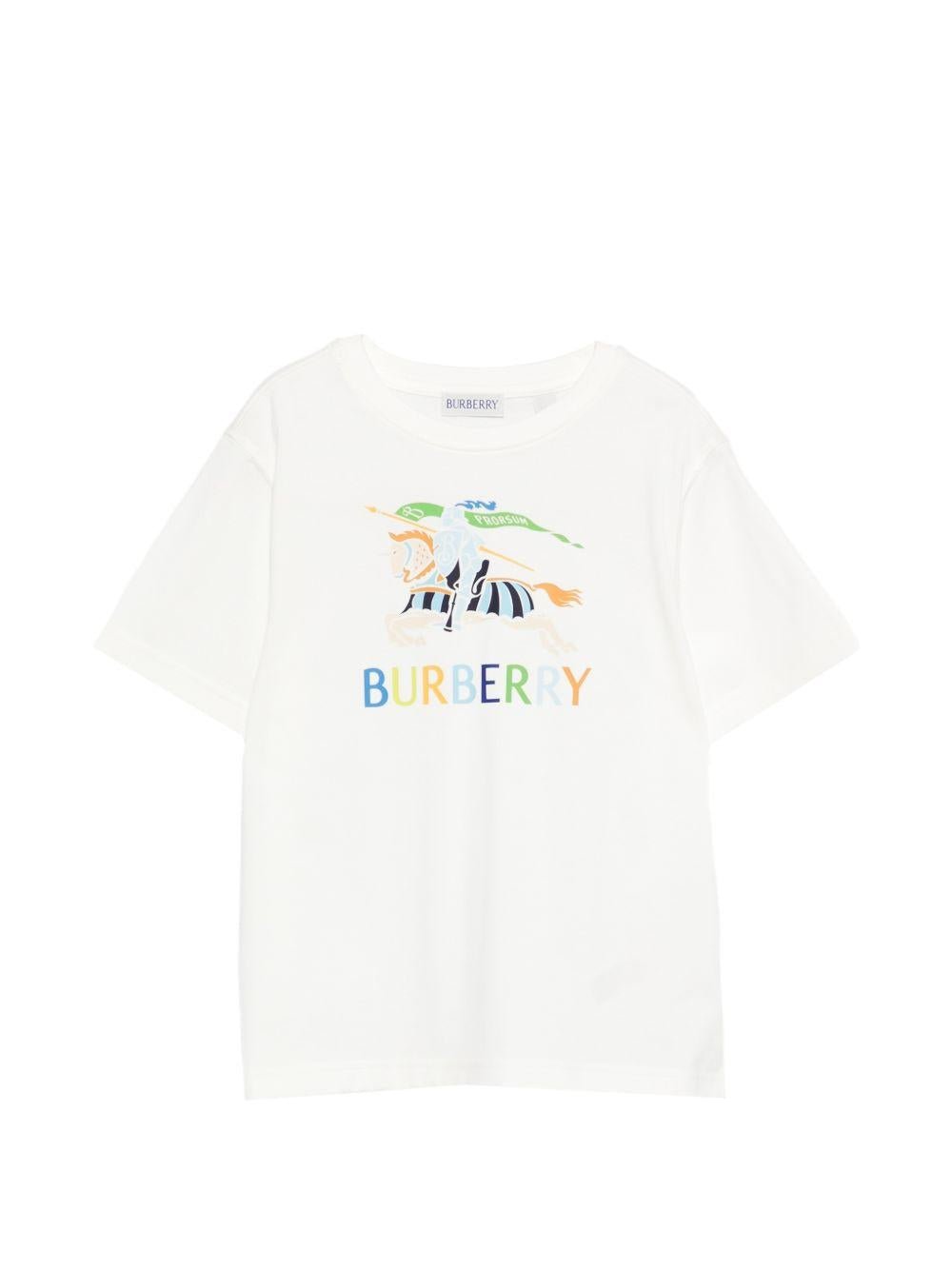T-shirt per bambino Burberry Kids bianca con Equestrian Knight sul davanti - Rubino Kids