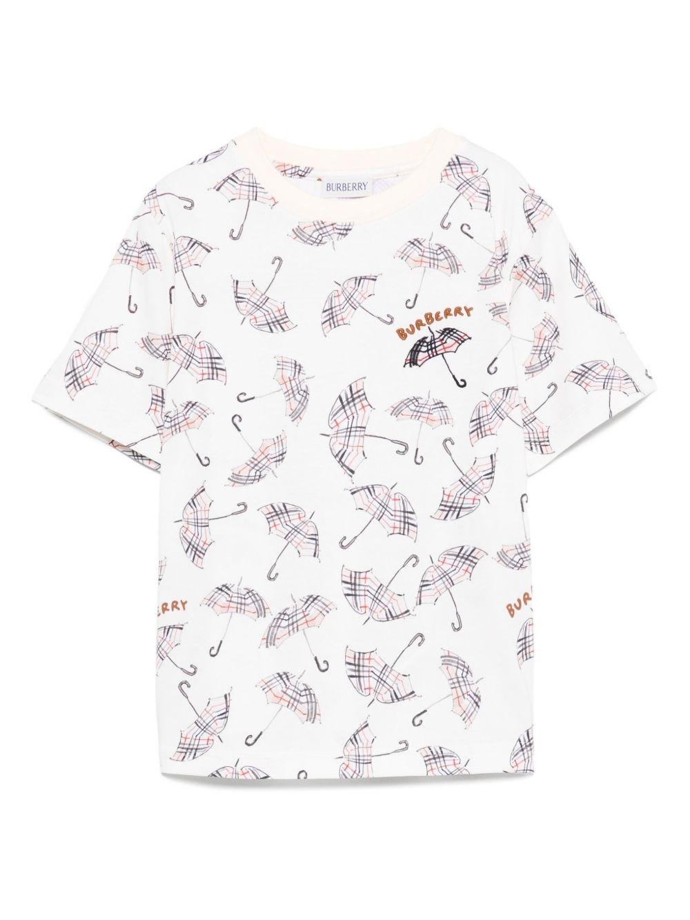 T-shirt per bambino Burberry Kids bianca con stampa ombrello - Rubino Kids