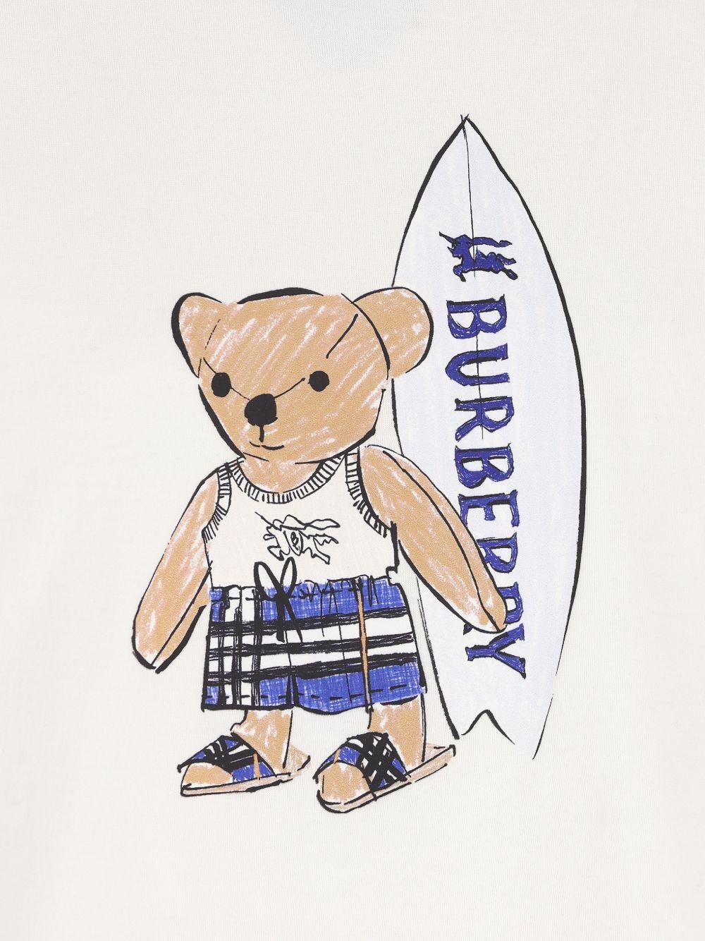 T-shirt per bambino Burberry Kids bianco con stampa orsetto - Rubino Kids