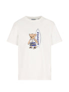 T-shirt per bambino Burberry Kids bianco con stampa orsetto - Rubino Kids