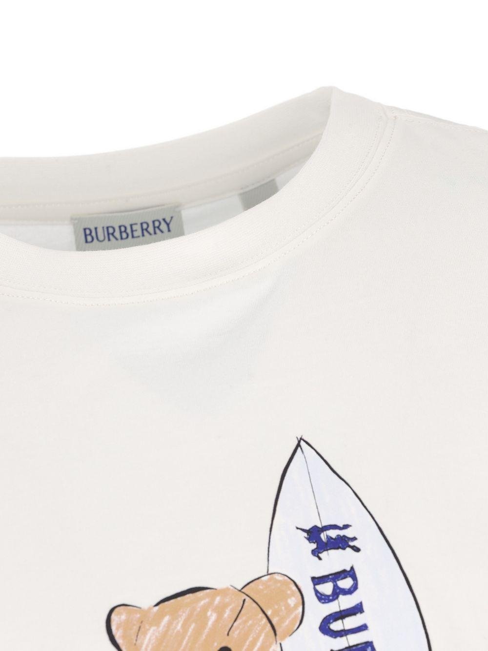 T-shirt per bambino Burberry Kids bianco con stampa orsetto - Rubino Kids