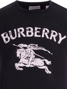 T-shirt per bambino Burberry Kids nera con logo equestrian knight sul davanti - Rubino Kids