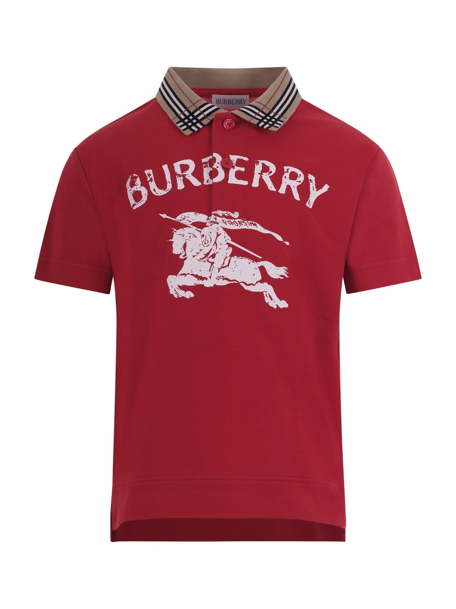 T-shirt per bambino Burberry Kids rossa con design Equestrian Knight sul davanti - Rubino Kids
