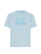 T-shirt per bambino C.P. Company Kids azzurra con logo sul davanti - Rubino Kids