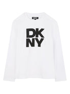 T-shirt per bambino DKNY Kids bianca con logo - Rubino Kids