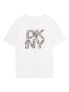 T-shirt per bambino DKNY Kids bianca con stampa logo sul davanti - Rubino Kids