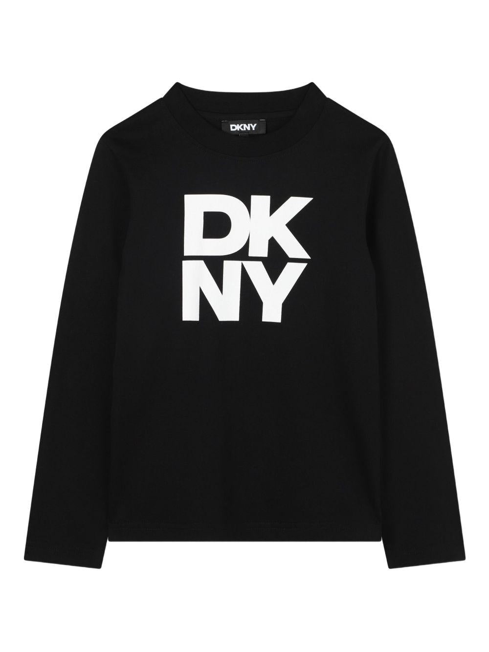 T-shirt per bambino DKNY Kids nero con logo a contrasto - Rubino Kids