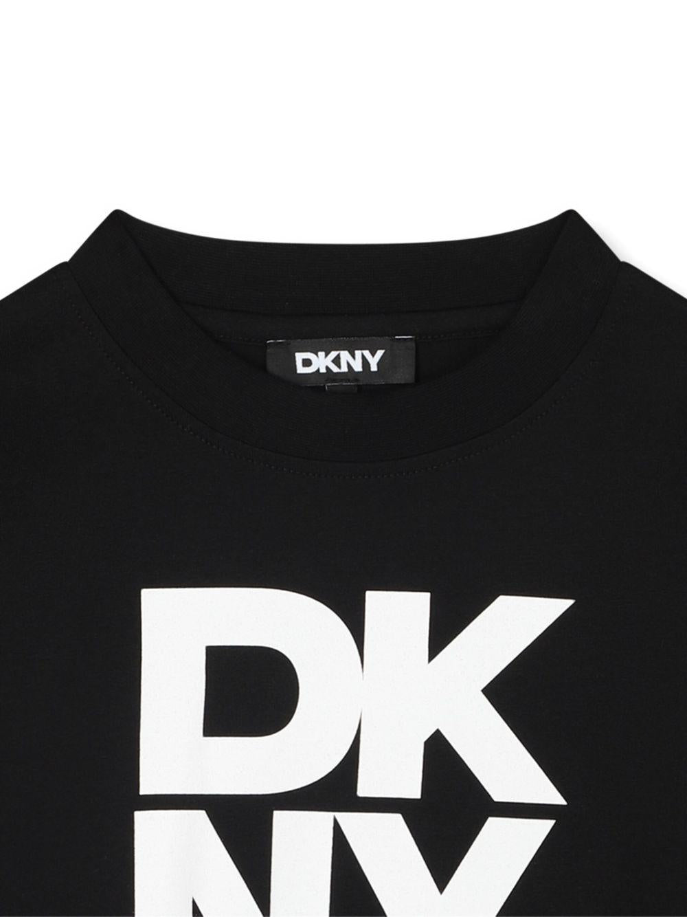 T-shirt per bambino DKNY Kids nero con logo a contrasto - Rubino Kids