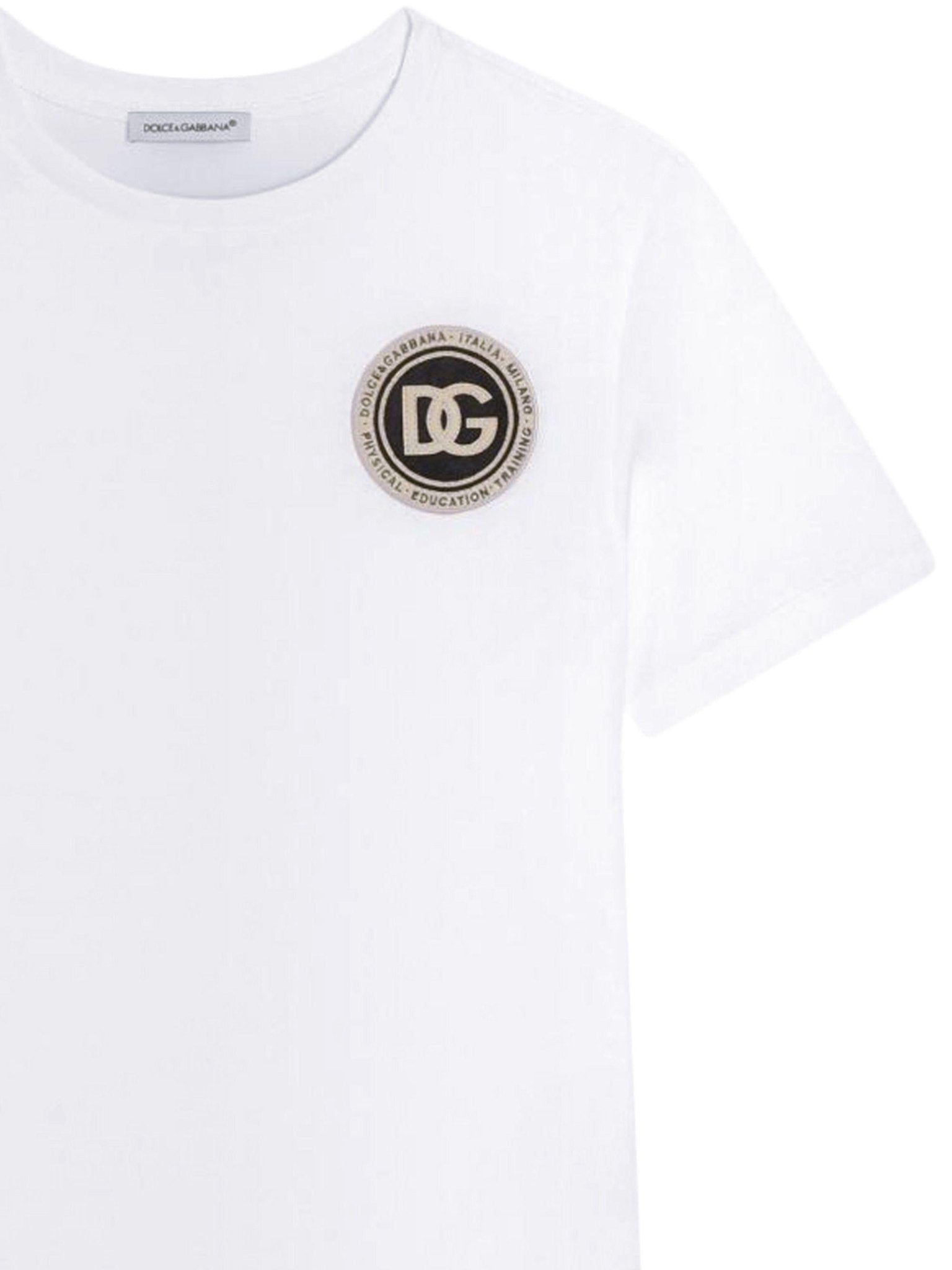 T-shirt per bambino Dolce & Gabbana Kids bianca con applicazione logo - Rubino Kids