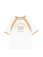 T-shirt per bambino Dolce & Gabbana Kids bianca con inserti beige - Rubino Kids