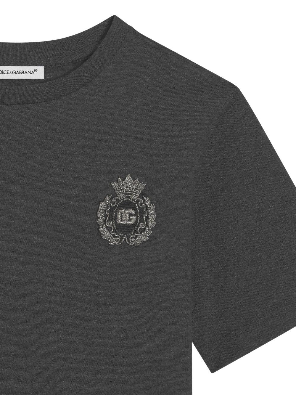T-shirt per bambino Dolce & Gabbana Kids grigio con applicazione logo - Rubino Kids