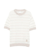 T-shirt per bambino Eleventy Kids beige con design a righe - Rubino Kids