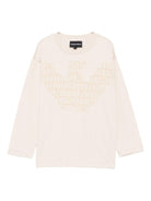T-shirt per bambino Emporio Armani Kids beige con logo aquila - Rubino Kids
