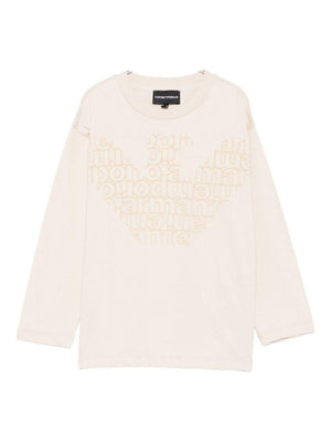 T-shirt per bambino Emporio Armani Kids beige con logo aquila