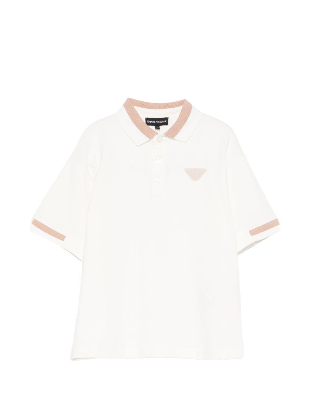 T-shirt per bambino Emporio Armani Kids beige con logo aquila sul davanti - Rubino Kids