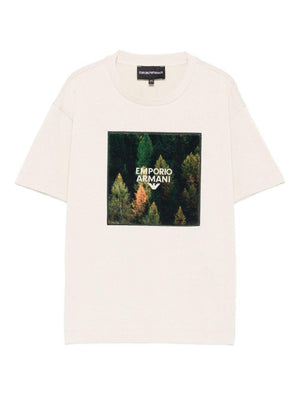 T-shirt per bambino Emporio Armani Kids beige con logo e scritta