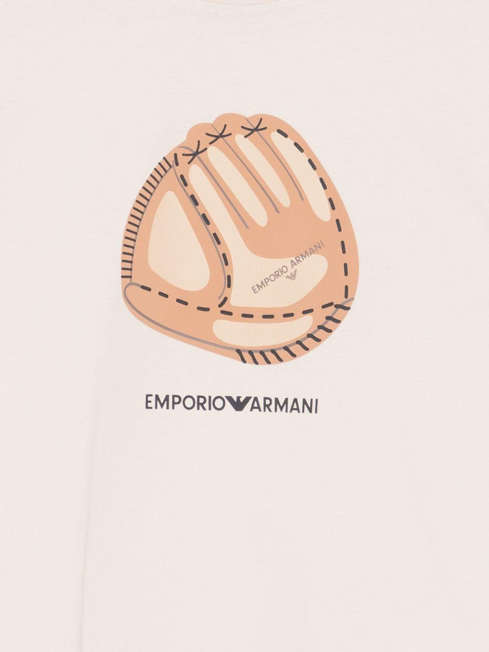 T-shirt per bambino Emporio Armani Kids beige con stampa grafica sul davanti - Rubino Kids