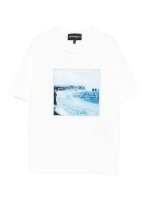 T-shirt per bambino Emporio Armani Kids bianca con stampa grafica