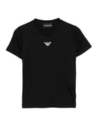 T-shirt per bambino Emporio Armani Kids blu con logo Aquila sul davanti - Rubino Kids