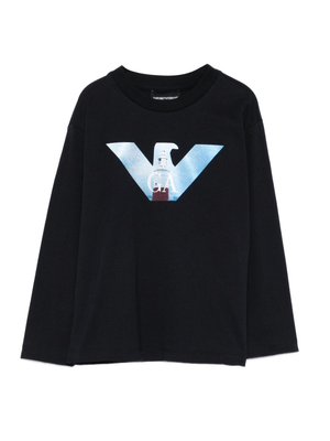 T-shirt per bambino Emporio Armani Kids blu con logo sul davanti