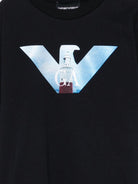 T-shirt per bambino Emporio Armani Kids blu con logo sul davanti - Rubino Kids