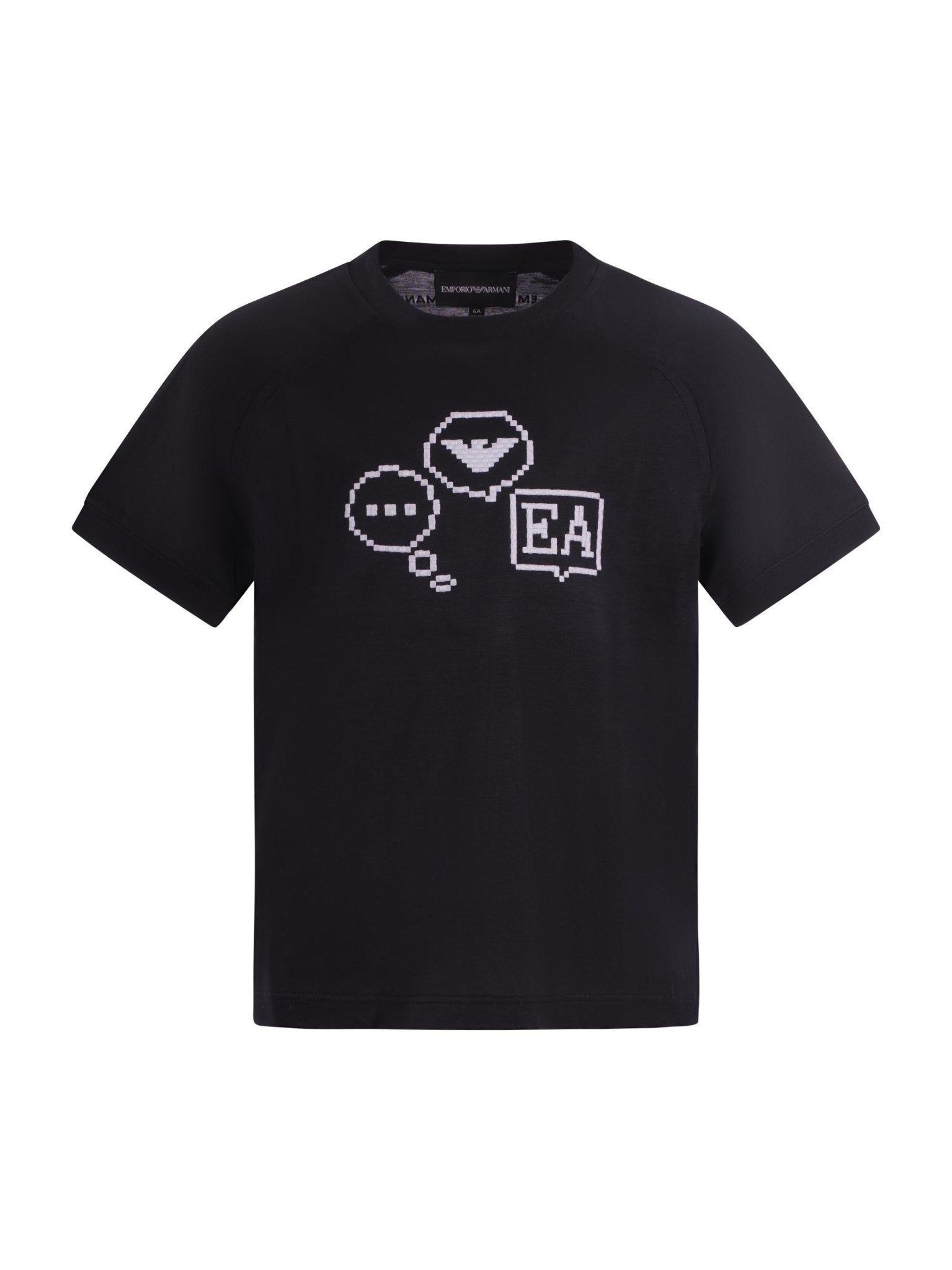 T-shirt per bambino Emporio Armani Kids blu con monogramma effetto pixel sul davanti - Rubino Kids