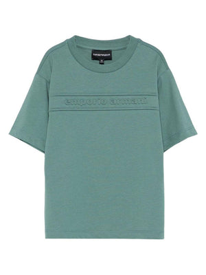 T-shirt per bambino Emporio Armani Kids verde con logo in rilievo