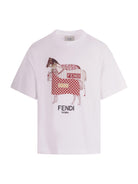 T-shirt per bambino Fendi Kids bianca con stampa Cavalli Fendi sul davanti - Rubino Kids