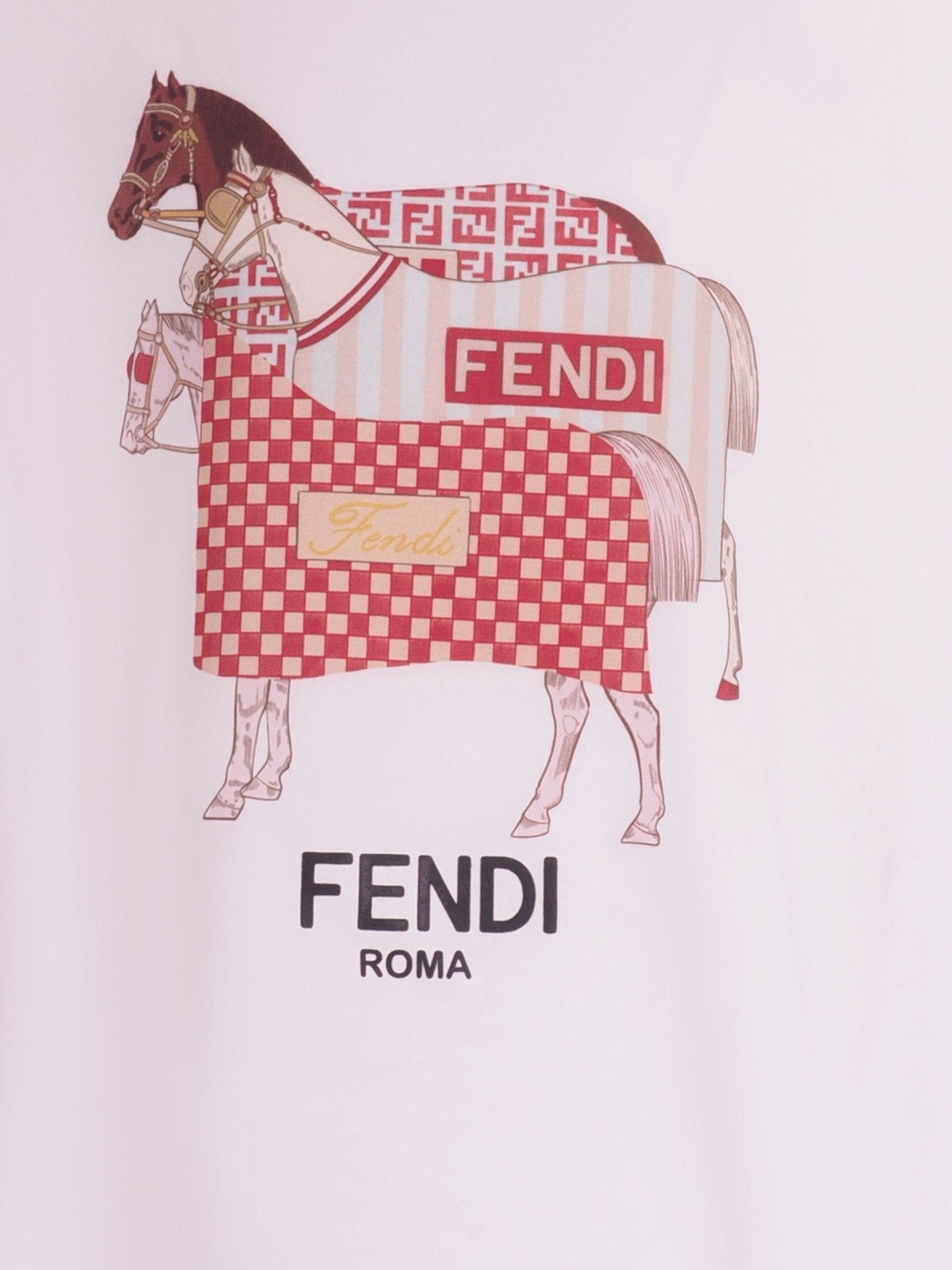 T-shirt per bambino Fendi Kids bianca con stampa Cavalli Fendi sul davanti - Rubino Kids