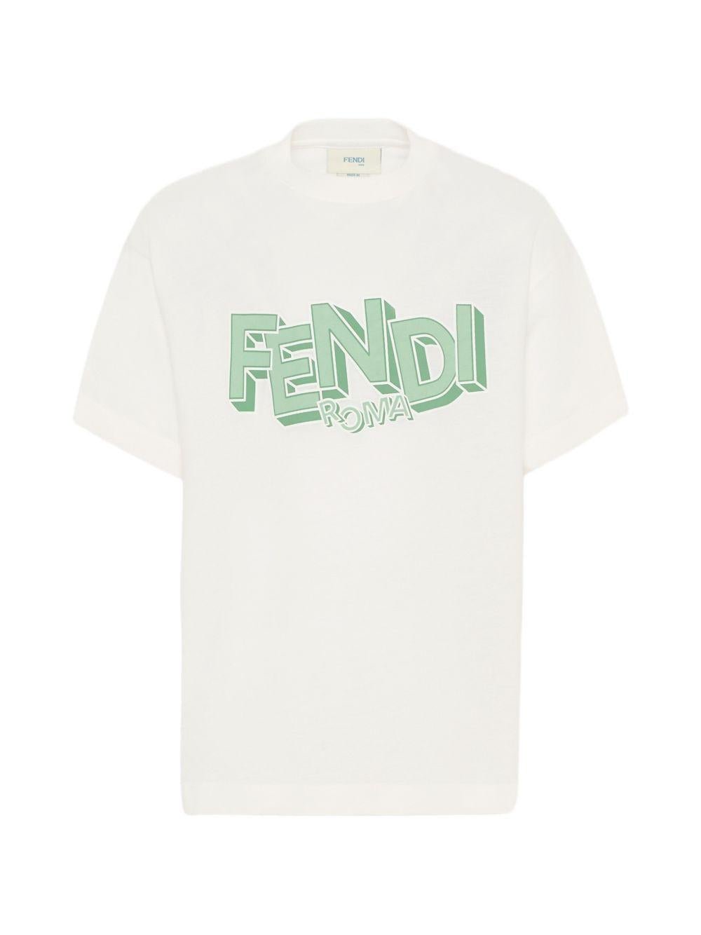 T-shirt per bambino Fendi Kids bianca con stampa logo sul davanti - Rubino Kids