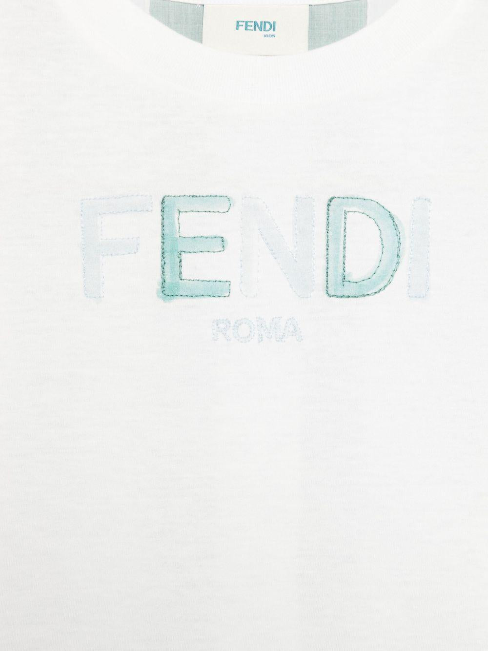 T-shirt per bambino Fendi Kids bianco con stampa a righe sul retro - Rubino Kids