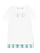 T-shirt per bambino Fendi Kids bianco con stampa a righe sul retro - Rubino Kids